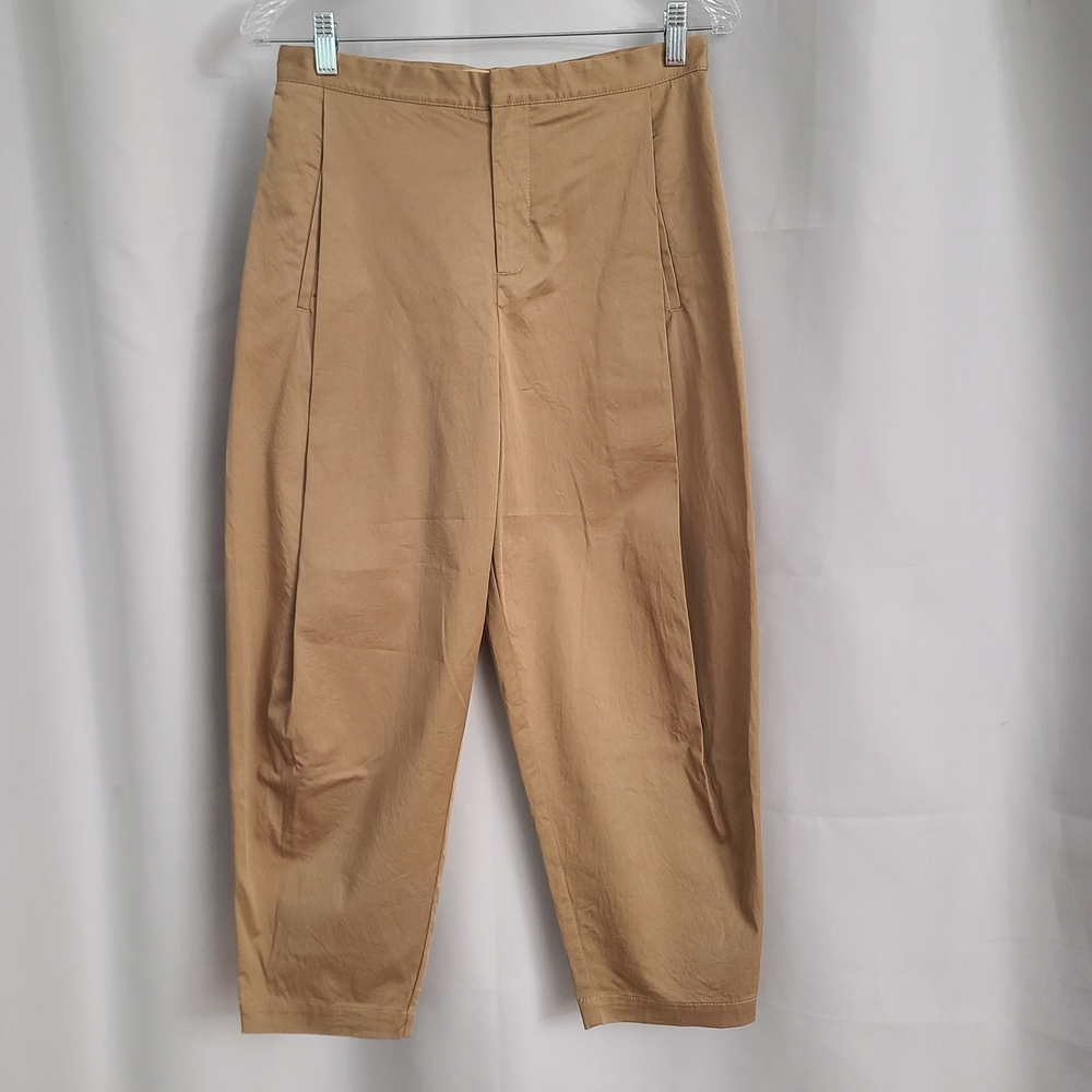 EIN Sz 34 US XS Beige Khaki Barrel Leg Pleated Front Pocket Neutral Trouser Pant